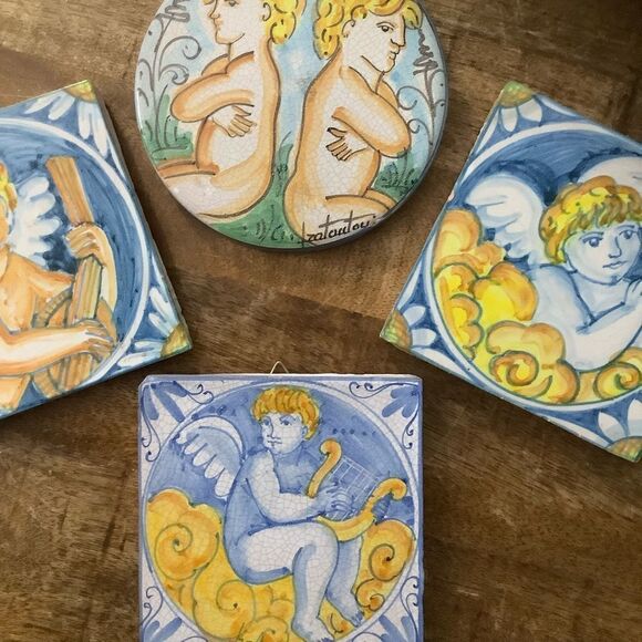 Vietri Italy VALENTINE Cupid Italian wall tile first stones cherub twins… - Picture 3 of 3